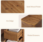 Solid Wood End Table with 3 Drawers, 24" Farmhouse Fluted Narrow Side Table, Slim Sofa Side Table for Small Spaces, Rustic Nightstand with Storage for Living Room Bedroom
