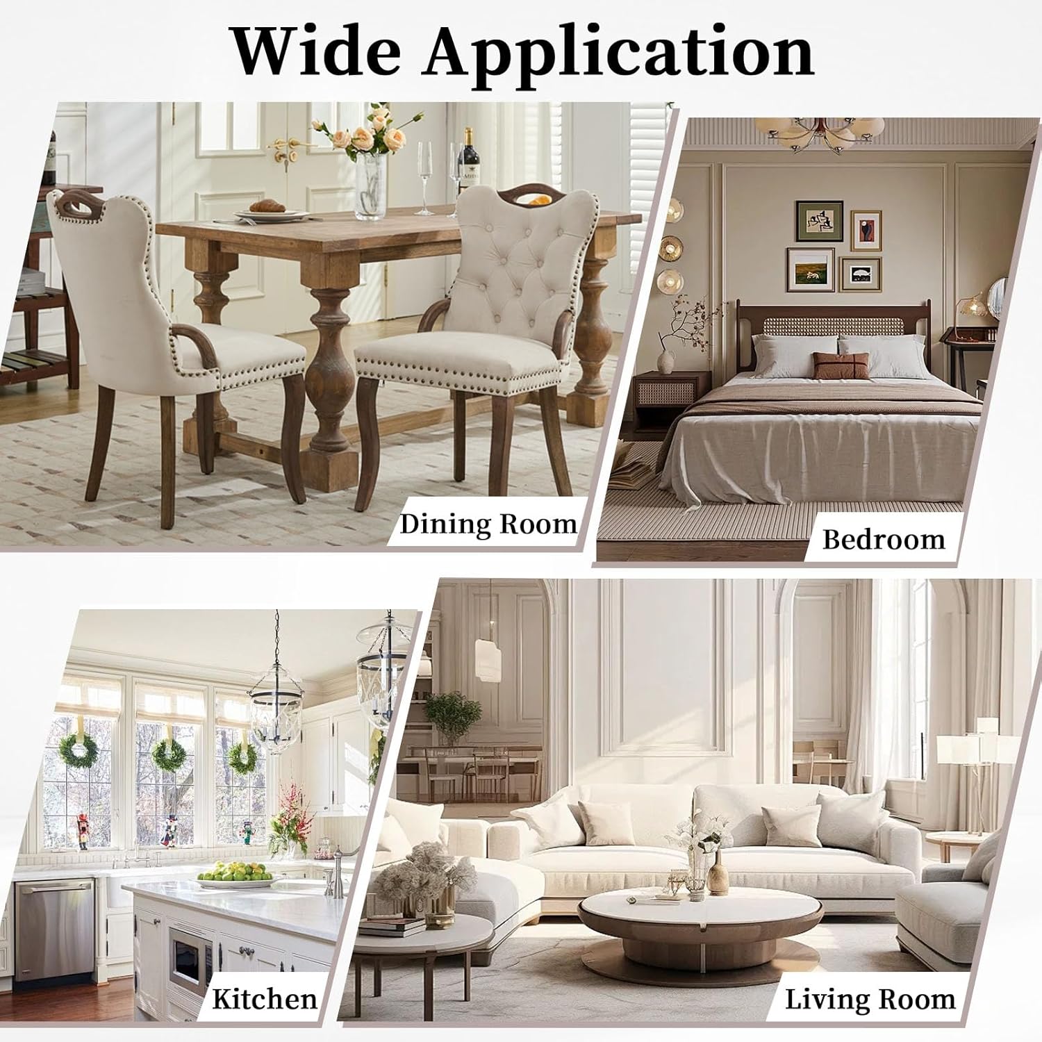 Shenyon Beige Velvet Dining Chairs Set of 6，Modern Upholstered Dining Room Chairs with Tufted Back and Wood Accents, Curved Solid Wood Legs & Nailhead Trim, Sillas De Comedor Modernas 6