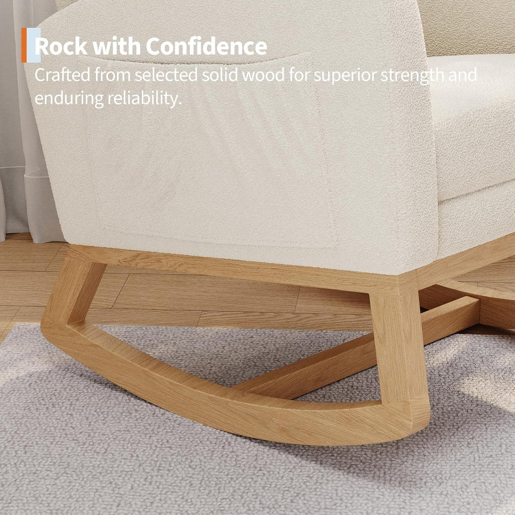 Modern Rocking Chair for Living Room, Comfortable Recliner Rocker with Side Pocket, Soft Linen Upholstered Glider Chair for Bedroom, Nursery, Lounge-Beige