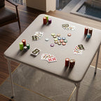 Garvee 34 Inch Square Folding Card Table for 4 Players, Portable Foldable Table with Waterproof PU Padded Top, Easy Setup Anti-Wobble Metal Frame for Board Games, Dining & Parties, Grey，Table only