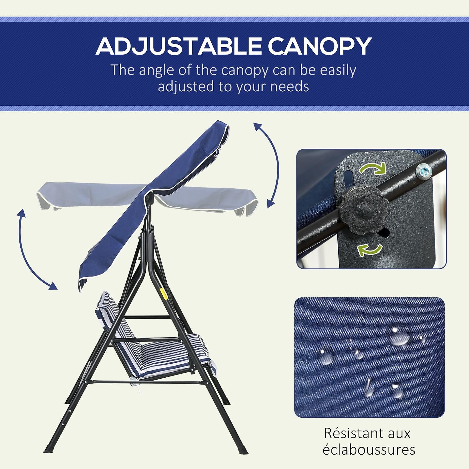 3-Person Outdoor Patio Swing Chair with Adjustable Canopy