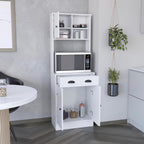 White 3-Door Kitchen Cabinet with Drawer & Microwave Space - Small Kitchen Storage