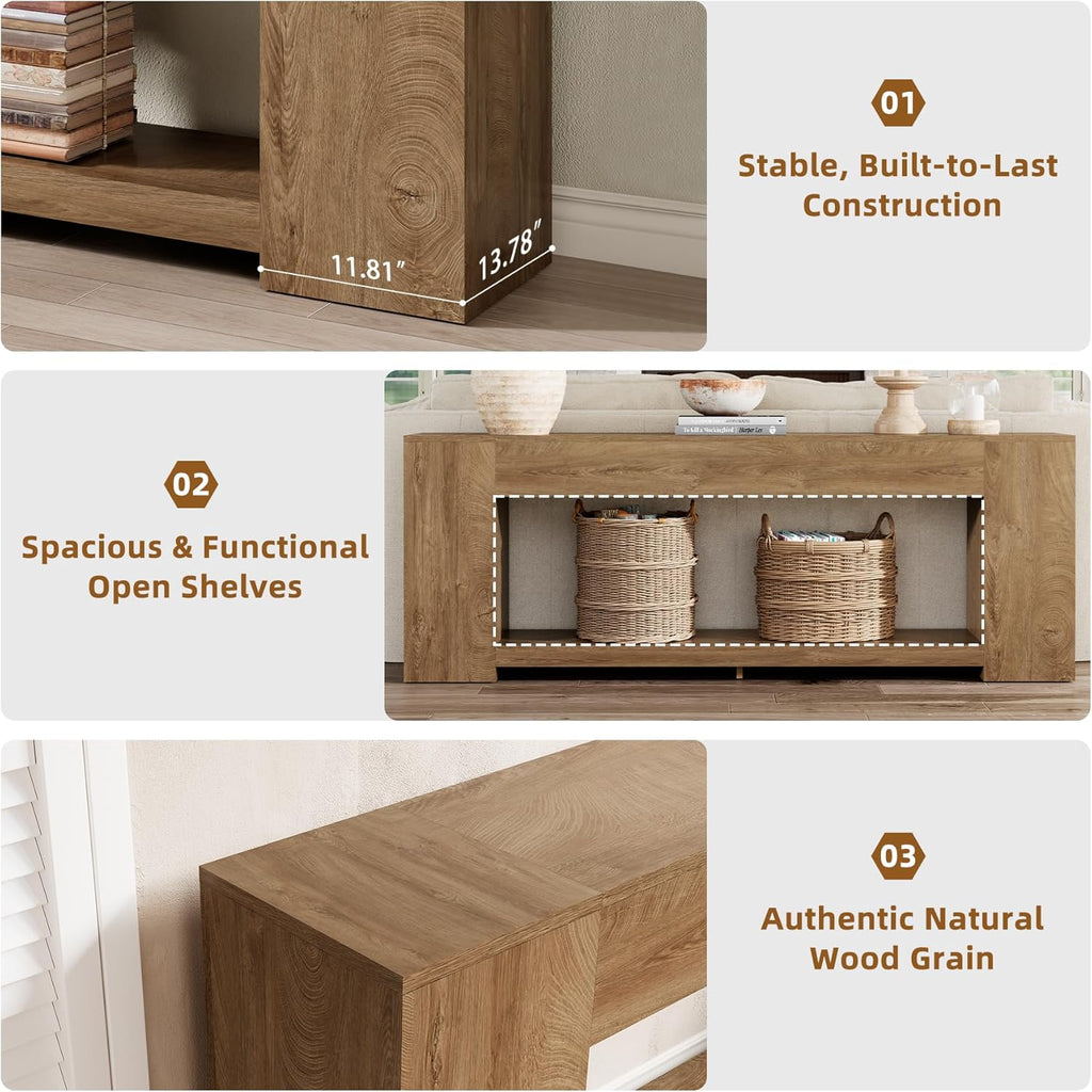 Epecoya 86-Inch Extra Long Console Table for Entryway, Farmhouse Sofa Table Behind Couch Wooden, 2-Tier Entry Console Tables with Storage for Entrance, Living Room, Natural Oak Brown