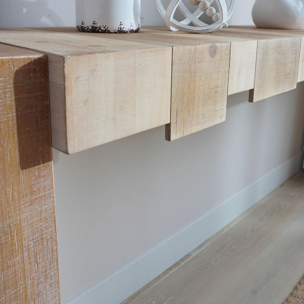 71" Rustic Wooden Console Table with Step-Block Design, Mid Century Modern Sofa Table Behind Couch, Farmhouse Wood Entryway Table for Living Room, Entrance