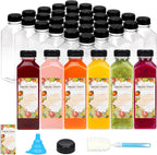 TOMNK 45pcs Juice Bottles with Lids, 16oz Reusable Plastic Juice Bottles with Caps and Labels, Funnel, Brush Beverage Containers for Juicing, Smoothies, Tea, Milk