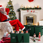 Soaoo 3 Pcs Christmas Nutcracker Storage Box 600d Canvas Christmas Figurine Collectible Storage Box Keeps 24 Holiday Figurines with Lids Handles for Santa Figure or Nutcracker Ornaments (Green)