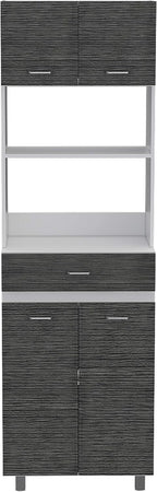 2-Shelf 1-Drawer Microwave Pantry Cabinet Smokey Oak and White,Buffet Kitchen Sideboard,for Kitchen,Dining Room,24.4 * 16.1 * 79.2
