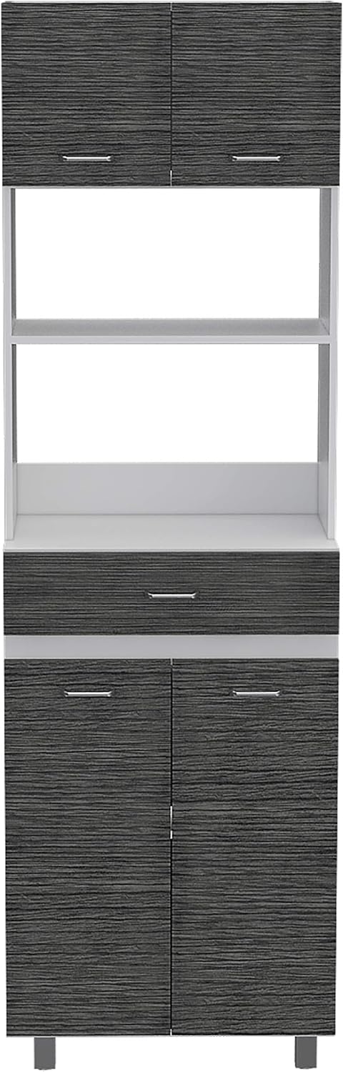 2-Shelf 1-Drawer Microwave Pantry Cabinet Smokey Oak and White,Buffet Kitchen Sideboard,for Kitchen,Dining Room,24.4 * 16.1 * 79.2