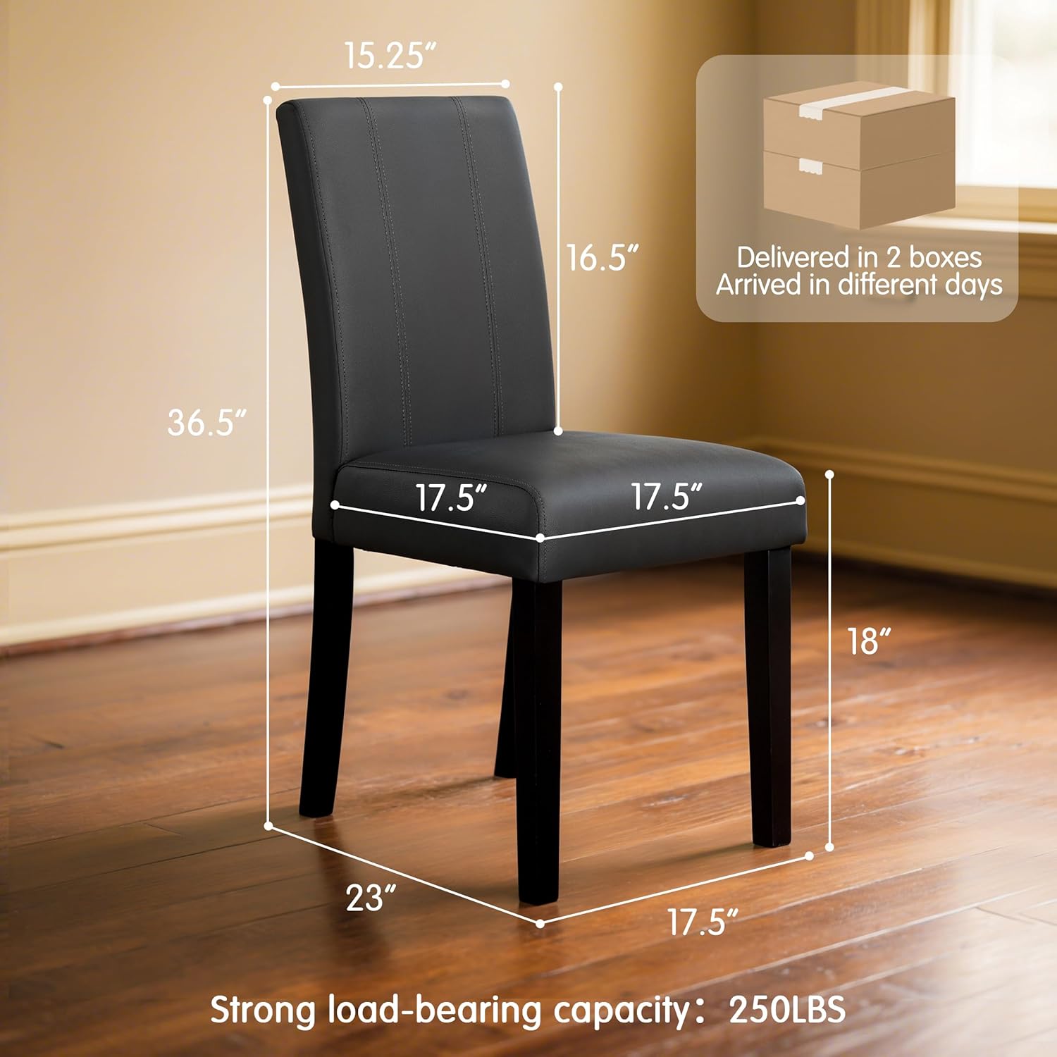 CHUN YI Dining Chairs Set of 8, Faux Leather Dining Room Chairs, Upholstered Parsons Chairs for Dining Room Kitchen Side Chair with Sturdy Wood Legs, Black