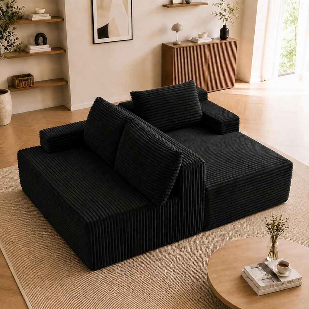 Boneless Couch Comfy Sectional Couches for Living Room,U Shaped Modular Cloud Couch Sofa, Minimalist Modular Sectional Sofa with Deep Seat (Black, 96" L Shaped with Right Facing Chaise)