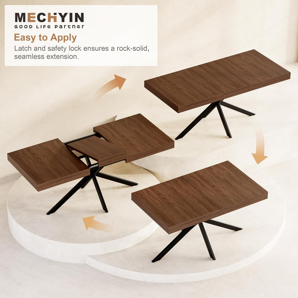 Extendable Dining Room Table for 4-6-8, Large 55''-70.9'' Wood Rectangle Expandable Dining Table with Hidden Storage, Space Saving Farmhouse Kitchen Table for Dining Room Kitchen Office,Walnut