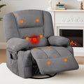 Swivel Rocker Recliner Chair with Heat and Massage, 360° Swivel Vibration Recliner Nursery Glider with Side Pocket and Cup Holders for Living Room, Bedroom, Home Theater Dark Grey
