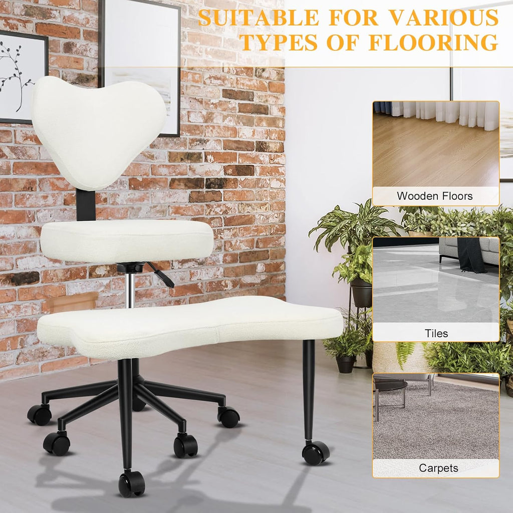Cross Legged Office Chair with Wheels,Ergonomic Yoga Chairs Meditation Chair with Back Support Wide Criss Cross Design Lumbar Support, Kneeling Chairs Adjustable Height Flexible Design (Beige)