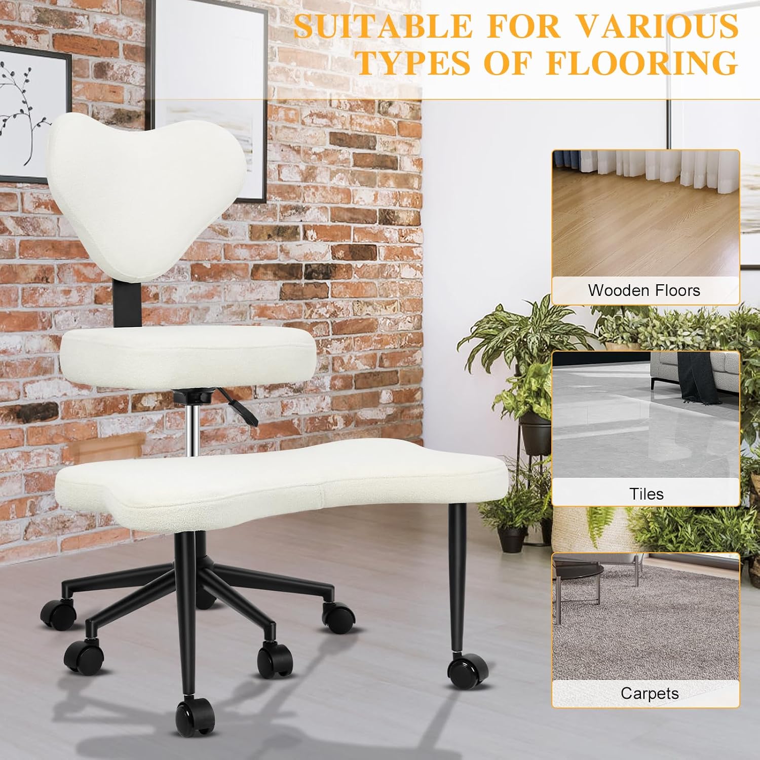 Cross Legged Office Chair with Wheels,Ergonomic Yoga Chairs Meditation Chair with Back Support Wide Criss Cross Design Lumbar Support, Kneeling Chairs Adjustable Height Flexible Design (Beige)