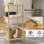 Bamboo End Table with Charging Station, Side Table for Small Space, Small Table Stand, Narrow Wooden Bedside Table Nightstand with Shelves, for Nursery, Living Room, Bedroom, Natural