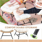 RADIATA Ottoman Set of 2 for Patio, Cushioned Wicker Footstool Ottomans, Rattan Foot Rest for Outdoor Chair Egg Chair, 2-in-1 Foot Stool for Living Room Bedroom Porch Deck Garden Balcony, Beige