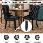 5-Piece 39" Round Glass Dining Table Set with 4 Velvet Upholstered Chairs, Dining Chairs with Solid Wood Legs, Modern Kitchen Table with Triangular Metal Base for Dining Room(Black)