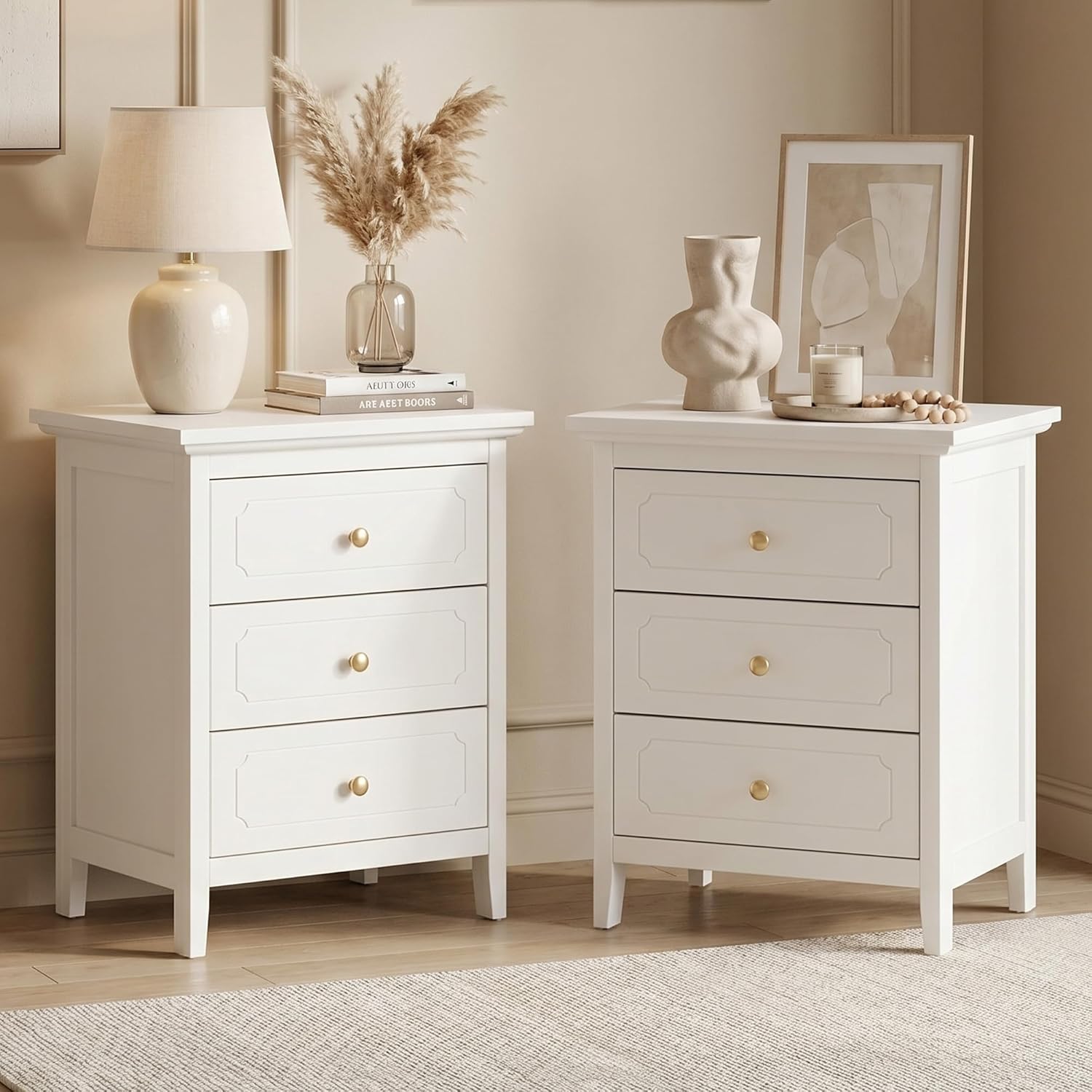 YIGOBUY 3 Drawer Nightstand Set of 2 White Side Table 19" Bedroom Night Stands End Table for Living Room with Storage 2 Set Furniture Bed Side Tables | Living Room, Bedroom, Storage, Furniture