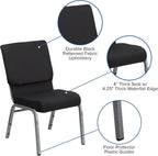 Flash Furniture HERCULES Series 18.5''W Stacking Church Chair in Black Patterned Fabric - Silver Vein Frame, 25"D x 19.25"W x 33.25"H