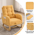 Rocking Chair, Nursery Rocker, Upholstered Accent Chair with Footrest, High Back Armchair for Living Room Bedroom, Yellow, Rubber Wood Legs, Side Pocket, 26.77D 38.36W 39.76H Inch