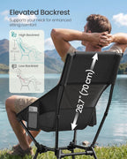 SONGMICS Camping Chair, Lightweight Folding Beach Chair, Adjustable Height, Steel Frame, Portable for Outdoor Travel