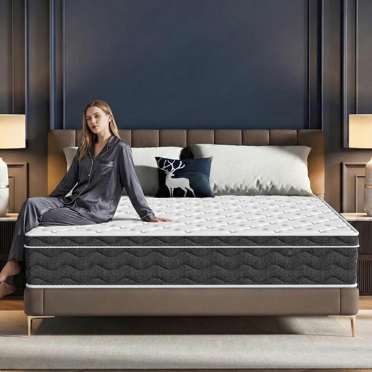 Queen Size 12 Inch Medium Firm Hybrid Mattress with Cooling Gel Memory Foam, CertiPUR-US Certified Mattress in a Box Pressure Relief Removable Cover No Fiberglass
