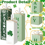 MiniInflat 3 Pcs St. Patrick's Day Table Decor Irish Tiered Tray Decor Green and White Clover Block Sign Rustic Farmhouse Wooden Tabletop Centerpieces for Home Office Kitchen Shelf Decorations