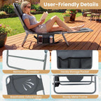 Goplus Tanning Chair, Portable Lightweight 10.5LBS Beach Lounger with Face Arm Holes, Adjustable 5-Position, 330LBS Capacity, Side Pocket, Removable Cushions, Portable Sunbathing Chair for Pool