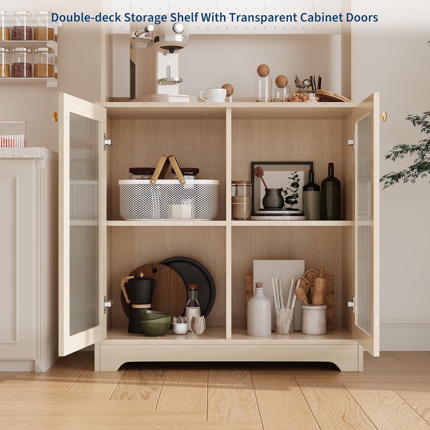 Kitchen Pantry Storage Cabinet, 71" Tall Food Pantry Cabinet with Microwave Stand, Farmhouse Kitchen Hutch with Open Storage & Adjustable Shelves Living Room
