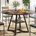 knoworld Round Dining Table for 4-6 with Storage Shelf, Kitchen & Dining Room Circle Pedestal Table, Heavy Duty Metal Frame & Wood Top
