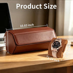 Leather Watch Roll for 2 Watches - Velvet-Lined Travel Case, Luxury Watch Rolls Organizer with Storage & Display for Men (3 Slot-Brown)