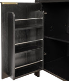 ZeHuoGe Fluted Tall Arched Pantry Cabinet with Adjustable Shelves, Elegant Display Storage with Hidden Drawer & Glass Door for Kitchen, Living Room, Dining Room (Black)