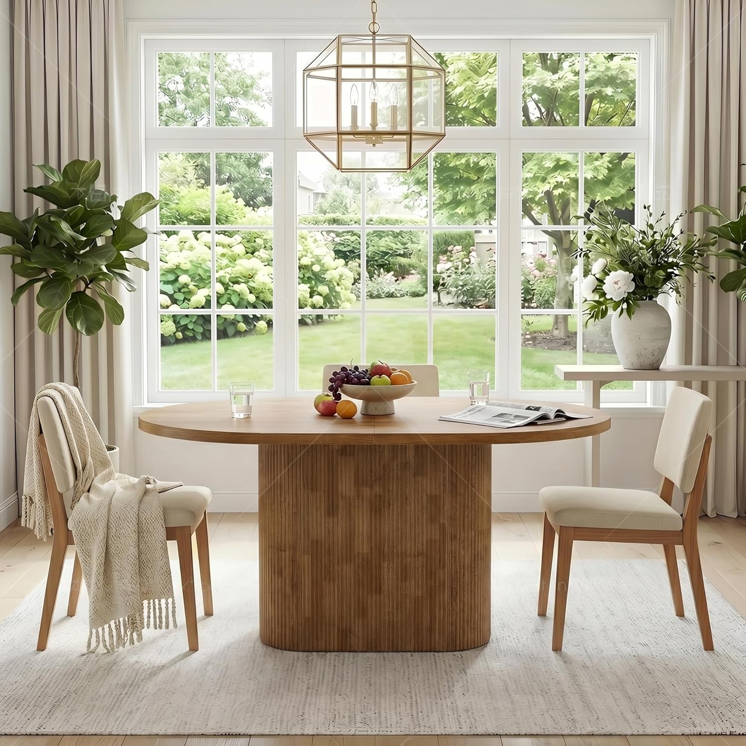 Tribesigns 47.24" Oval Dining Table for 4, Small Kitchen Table with Pedestal Base, Space Saving Farmhouse Wood Dinner Table for Apartment and Dining Room, Brown