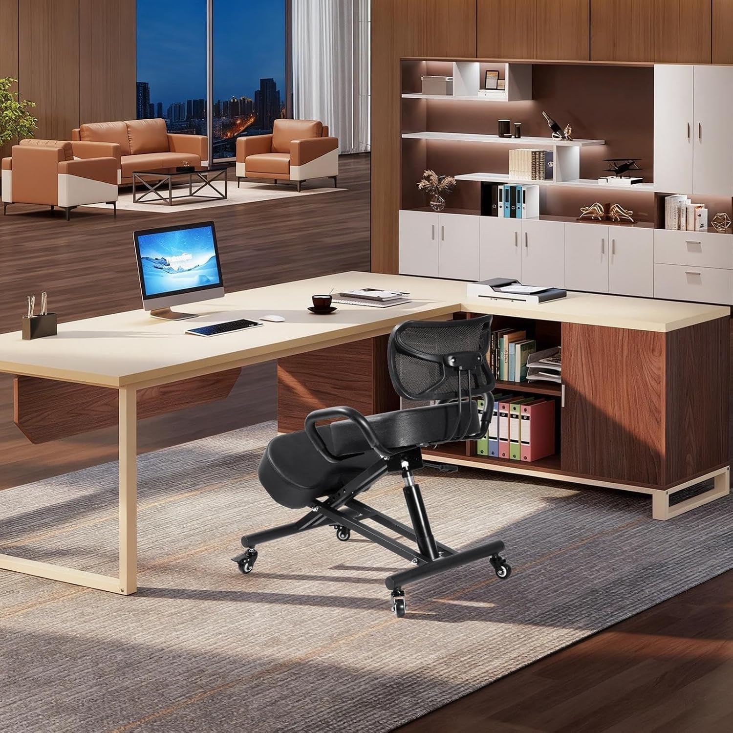 Ergonomic Kneeling Chair with Backrest, Adjustable Balance Stool with Brake Casters, Improve Sitting Postures, Perfect for Study & Work from Home