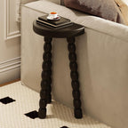 LitaEther Wooden Bobbin Side Table - Plant Stand - Half Round Table - Wooden Accent Stool- Minimalist Decorative Table for Bedroom, Hallway, Living Room (2, Black)