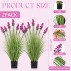 Jexine 2 Pieces 4 ft Artificial Tall Grass Plants Outdoor with Plum Cockscomb Flower Tall Artificial Grass Green Onions Plant Potted for Housewarming Gift House Garden Lobby Outdoor
