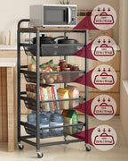 VASAGLE Storage Rolling Cart with Pull-Out Baskets, 5-Tier Utility Cart Orgnizer with Wheels for Laundry Room, Kitchen, Handle, 12.5 x 15.8 x 37.4 Inches, Rustic Brown and Ink Black ULRC041K01