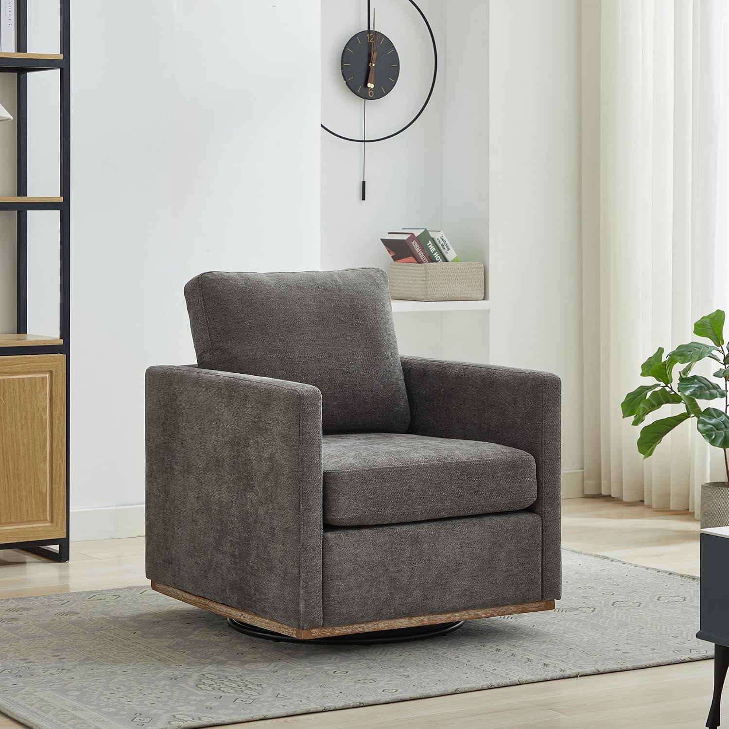 Swivel Accent Chair,30.7 Inch Wide Upholstered Square Comfy Lounge Armchair with 360 Degree Rotation,Ideal for Living Room, Bedroom, Apartment, Nursery Home Decor (Charcoal)