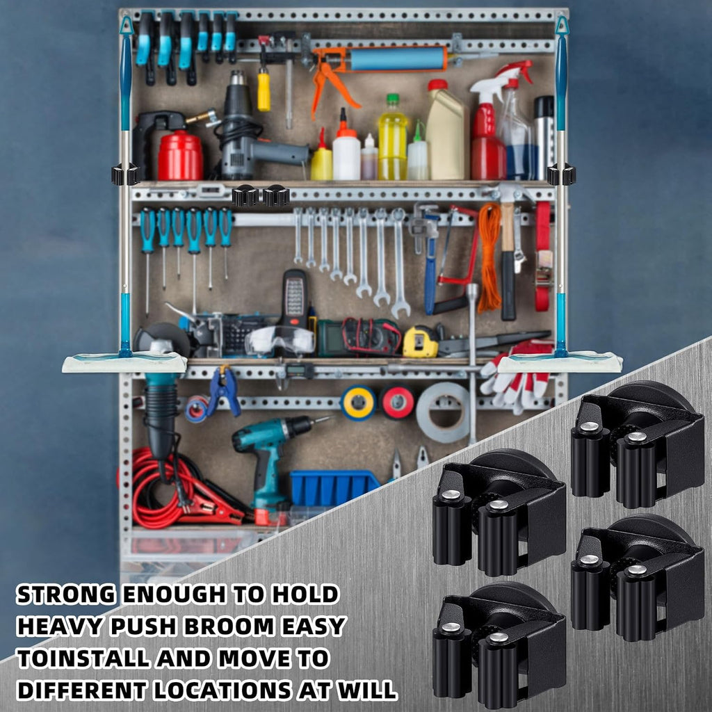 Vercraft 24 Pcs Magnetic Mop Broom Holder Movable Magnetic Broom Holder Rack, Anti Slip Wall Mounted Utility for Cleaning Tools, Garage, Kitchen, Laundry, Garden (Black)