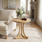 Christopher Knight Home Isele Wood Accent Table with Round Slatted Top Design, Small Side Table with Unique Curved Base, Modern End Table for Living Room/Bedroom/Small Spaces, Natural