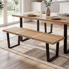Wooden Dining Bench 55”Industrial Entryway Bench, Modern End of Bed Bench for Bedroom/Hallway, Natural Solid Wood Bench with W/Metal Legs for Dining Room/Living Room, Kitchen