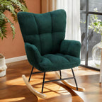 Rocking Chair, Upholstered Nursery Glider with 350 LBS Weight Capacity, Thick Padded Seat, Soft Teddy Fabric, Solid Wood Legs for Living Bedroom Nursery, 36.22"D x 28.35"W x 39.76"H, Green