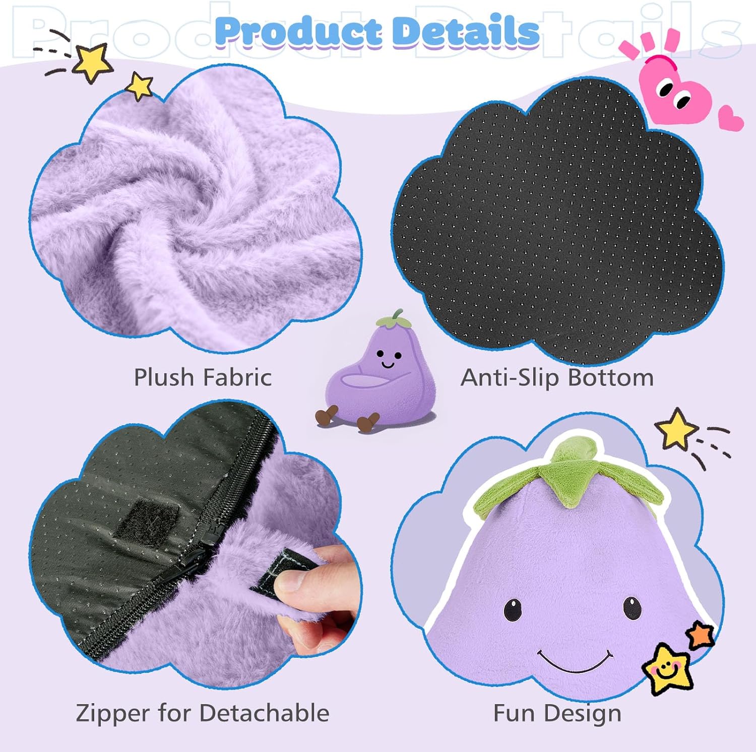 DUMOS Kids Bean Bag Chair, Stuffed Toddler Couch with Faux Rabbit Fur Cover for Teens & Kids, Comfy Lazy Sofa Chair for Reader, Living Room, Bedroom, Aged 4-12 Years, 31 Inch, Purple