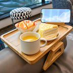 Couch Arm Tray, Bamboo Couch Armrest Table with Cup Holder & 360° Phone Holder, Foldable Snack Tray for Eating, Drinks, Snacks, Remote, Food - Fits Most Sofa Arms.