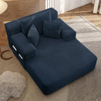 Boneless Chaise Lounge Chair Indoor, 60" Oversized Sleeper Couches W/Foldable Armrest Cloud Corduroy Upholstered Reading Chairs Floor Sofa Bed for Living Room No Assembly, Blue