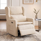 Power Recliner Chair Swivel Glider,Oversized Nursery Chair Recliner with Lumbar Support, Upholstered Swivel Rocker Recliner Chair, Glider Nursery Chair with Adjustable Headrest, Beige