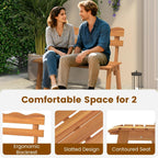 Tangkula Acacia Wood Outdoor Bench with Backrest, 2-Person Patio Garden Bench with Waved Backrest and Slatted Seat, 800 lbs Weight Capacity, Outside Loveseat for Front Porch, Balcony, Backyard, Park