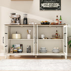 63 Inch Sideboard Buffet Cabinet with 4 Glass Doors, Coffee Wine Bar Storage Cabinet, Modern Buffet Table with Storage for Dining Room, Kitchen, Living Room, Antique White