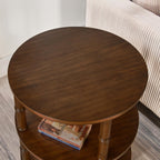 PADMA HOUSE Round Wood Small End Table with 3 Shelves, Wood Sofa Side Table with Storage for Small Spaces, Accent Couch End Tables for Living Room, Bedroom,19.7"*23.6"-Walnut
