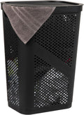 Mind Reader Slim Laundry Hamper with Lid, 60L Clothes Basket, Ventilated Plastic, Black
